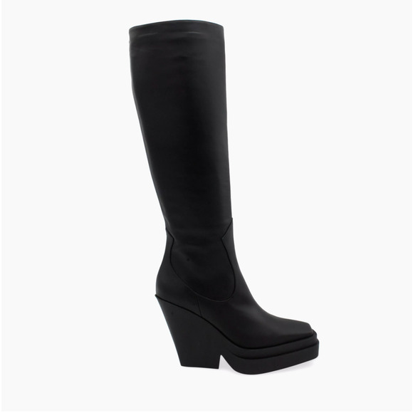 Gia Borghini Texan Knee High Western Boot Black Leather Platform Wedge Heel - Picture 1 of 9